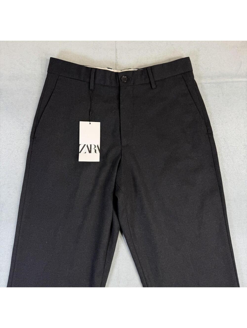 Zara Wool Blend Dress Pants Mens 30 Black Straight Leg Classic NWT $70 - Picture 2 of 9